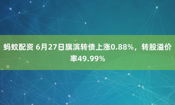 蚂蚊配资 6月27日旗滨转债上涨0.88%，转股溢价率49.99%